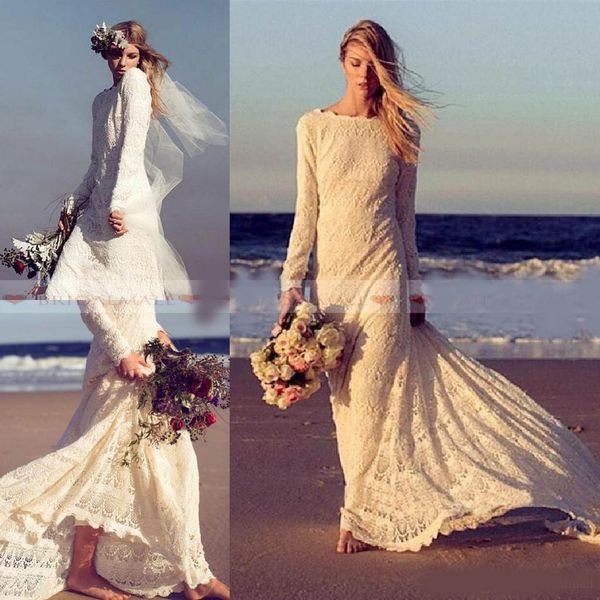 2020 simple long sleeves beach lace wedding dresses scoop neck boho bridal gowns court train custom made bride dress vestidos de novia, White
2020 simple long sleeves beach lace wedding dresses scoop neck boho bridal gowns court train custom made bride dress vestidos de novia, White