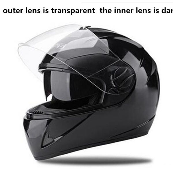 motorcycle street bike glossy black full face helmet + two visors: smoked & clear
motorcycle street bike glossy black full face helmet + two visors: smoked & clear