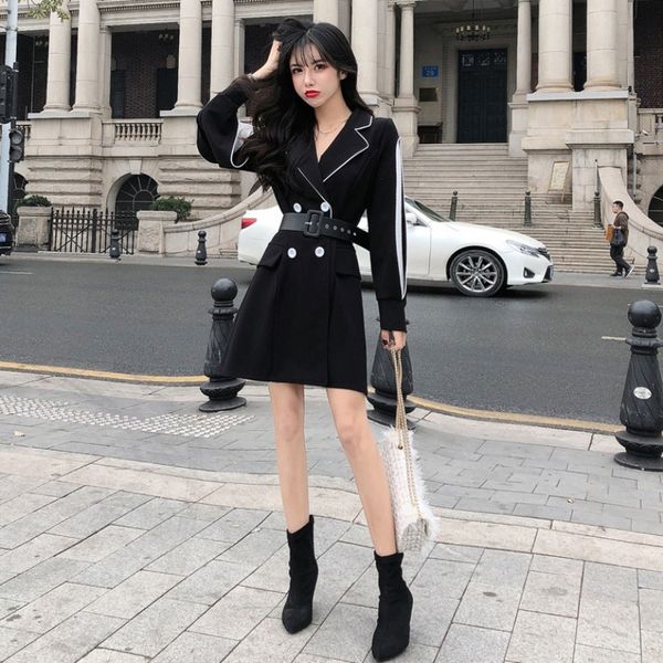 2020 autumn new korean fashion temperament suit collar long sleeve lace-up slim waist coat dress women, White;black
2020 autumn new korean fashion temperament suit collar long sleeve lace-up slim waist coat dress women, White;black