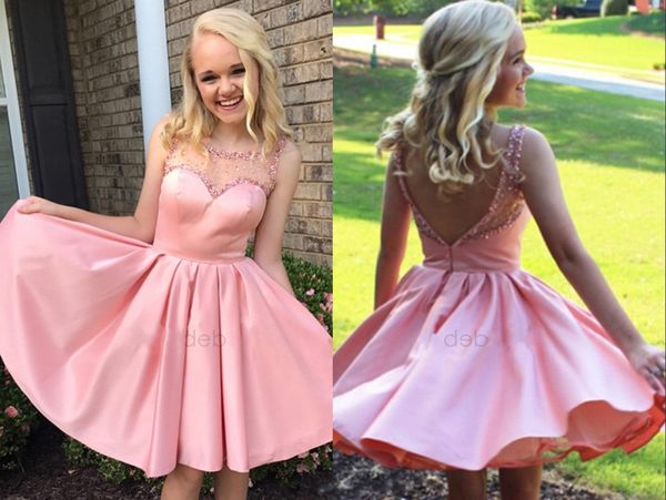 new pink homecoming dresses sheer scoop neckline beaded mini short satin party prom gowns graduation cocktail gowns, Blue;pink
new pink homecoming dresses sheer scoop neckline beaded mini short satin party prom gowns graduation cocktail gowns, Blue;pink