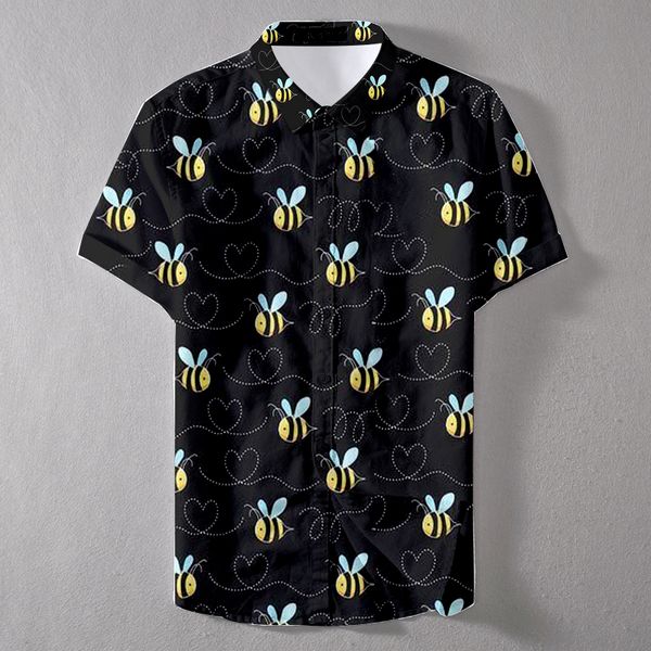 2019 summer quick drying oversize men little bee printed casual shirt, White;black
2019 summer quick drying oversize men little bee printed casual shirt, White;black