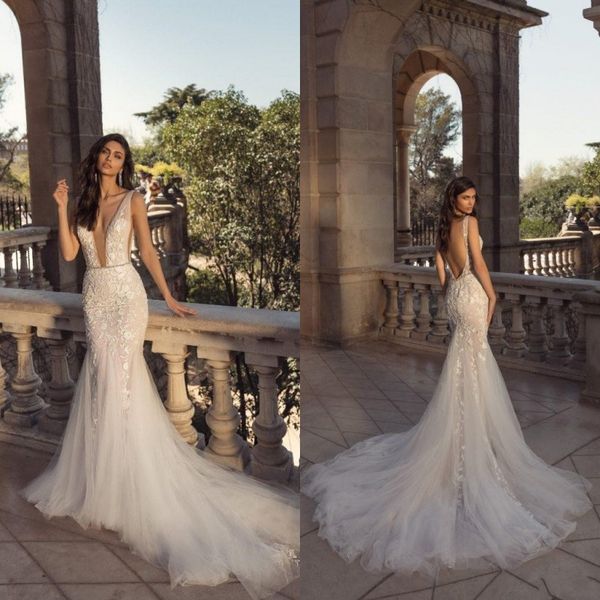 vestidos de noiva lace 2020 berta deep v neck mermaid wedding dresses with removable train backless sweep train wedding gowns, White
vestidos de noiva lace 2020 berta deep v neck mermaid wedding dresses with removable train backless sweep train wedding gowns, White