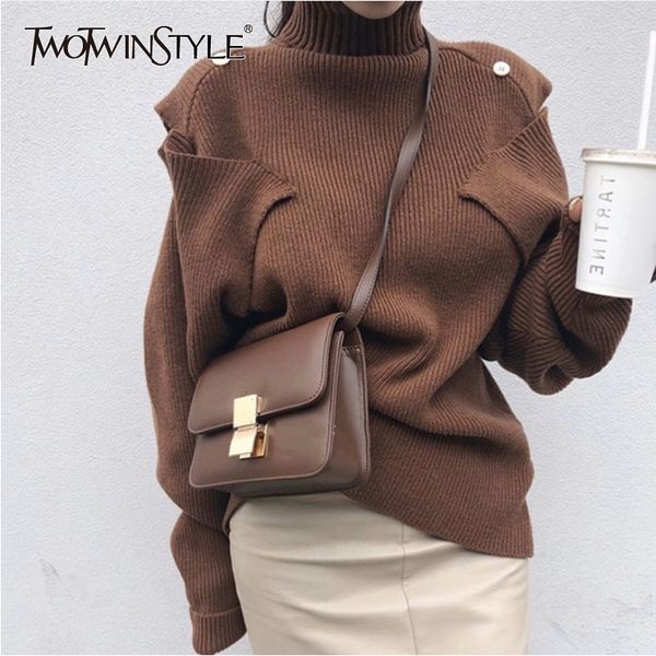 twotwinstyle knitted women's sweater turtleneck long sleeve korean oversized pullovers female 2019 autumn winter fashion new, White;black
twotwinstyle knitted women's sweater turtleneck long sleeve korean oversized pullovers female 2019 autumn winter fashion new, White;black