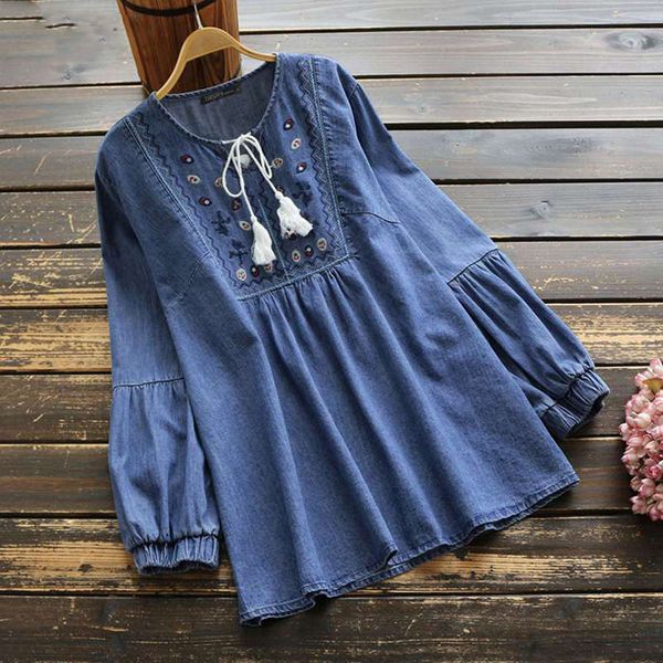 women's embroidery blouse 2020 fashion denim blue shirts tassel puff sleeve female casual floral oversized, White
women's embroidery blouse 2020 fashion denim blue shirts tassel puff sleeve female casual floral oversized, White