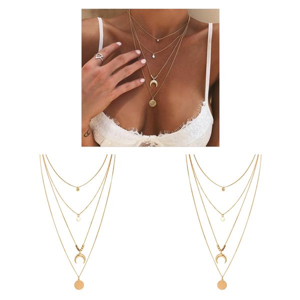 2pcs stylish bohemian womens necklaces vintage coin moon crystal choker gift, Silver 
2pcs stylish bohemian womens necklaces vintage coin moon crystal choker gift, Silver