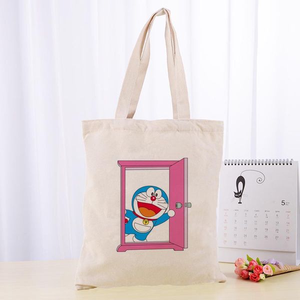 doraemon canvas tote bag fashion durable women student cotton linen handbag printed shopping bags custom