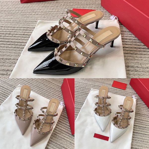 designer womens slippers luxury black white pink rivet pointed high heels summer fashion with box size 35-40
designer womens slippers luxury black white pink rivet pointed high heels summer fashion with box size 35-40