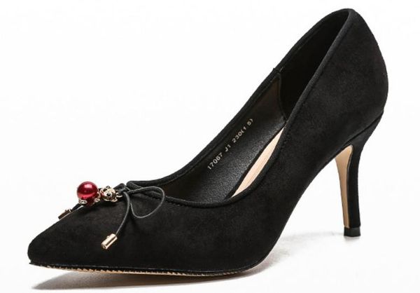 2019 suede women's shoes in spring and autumn with new style high heel fine heel pointed end bowknot @21, Black
2019 suede women's shoes in spring and autumn with new style high heel fine heel pointed end bowknot @21, Black