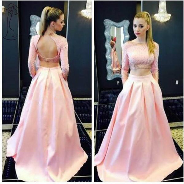two pieces pink prom dresses long sleeve backless formal party gowns with beaded vestidos de fiesta largos arabic dress abendkleider, Black
two pieces pink prom dresses long sleeve backless formal party gowns with beaded vestidos de fiesta largos arabic dress abendkleider, Black