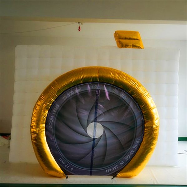Image of wholesale High quality Airblower Cube Golden Inflatable Photo Booth LED Strip Inflatable studio Booth With Colorful Led