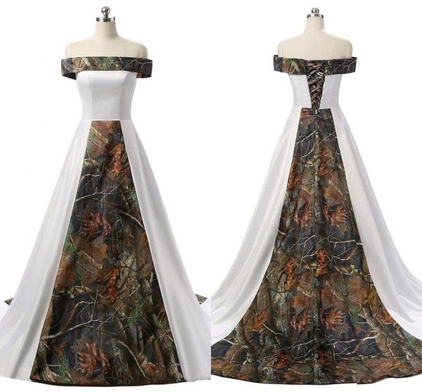 off the shoulder camo wedding dresses 2019 satin lace-up open back evening dresses for wedding plus size robe de mariée vestido de novia, White
off the shoulder camo wedding dresses 2019 satin lace-up open back evening dresses for wedding plus size robe de mariée vestido de novia, White