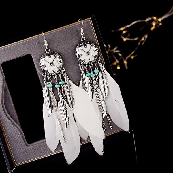 fashion women white boho feather earrings tibetan jewelry brincos bijoux vintage bohemia long chain&leaf tassel drop earrings, Silver
fashion women white boho feather earrings tibetan jewelry brincos bijoux vintage bohemia long chain&leaf tassel drop earrings, Silver
