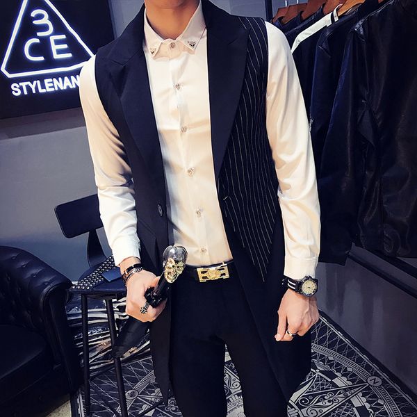 2019 new net red fashion men's spring new striped fashion vest small suit hair stylist wild long shirt vest tide, Black;white
2019 new net red fashion men's spring new striped fashion vest small suit hair stylist wild long shirt vest tide, Black;white