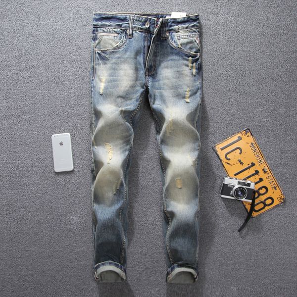 retro design fashion mens jeans slim fit denim ripped jeans for men pants brand clothing italian style biker, Blue
retro design fashion mens jeans slim fit denim ripped jeans for men pants brand clothing italian style biker, Blue