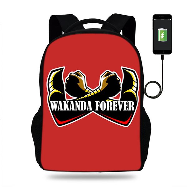 usb charging backpack women wakanda forever print book bag kids school bags teenagers boys& girls shoulder mochila