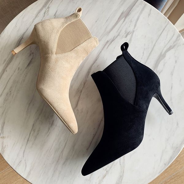 flock leather ankle boots women pointed toe thin high heels autumn and winter women's boots elegant ladies short size 42, Black
flock leather ankle boots women pointed toe thin high heels autumn and winter women's boots elegant ladies short size 42, Black
