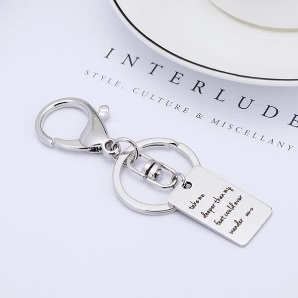 inspirational stainless steel lobster clasp pendant key chain take me deeper than my feet could ever wander key ring, Silver
inspirational stainless steel lobster clasp pendant key chain take me deeper than my feet could ever wander key ring, Silver