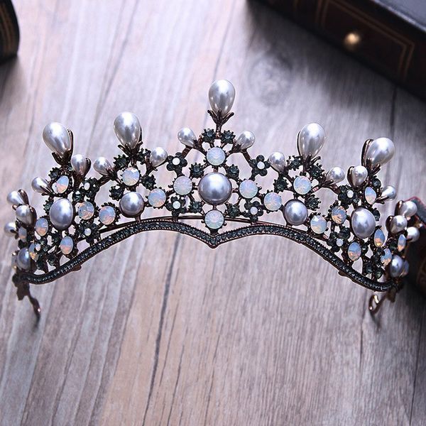 baroque vintage crystal pearl bridal tiaras hairband headpiece black rhinestone princess pageant crown wedding hair accessories, Golden;white 
baroque vintage crystal pearl bridal tiaras hairband headpiece black rhinestone princess pageant crown wedding hair accessories, Golden;white