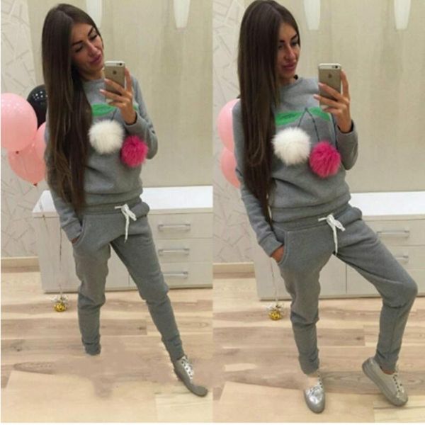women's tracksuits cherry wool ball print 2 pieces long sleeve sport tracksuits statement sportswear casual sets cloth + pants, White
women's tracksuits cherry wool ball print 2 pieces long sleeve sport tracksuits statement sportswear casual sets cloth + pants, White