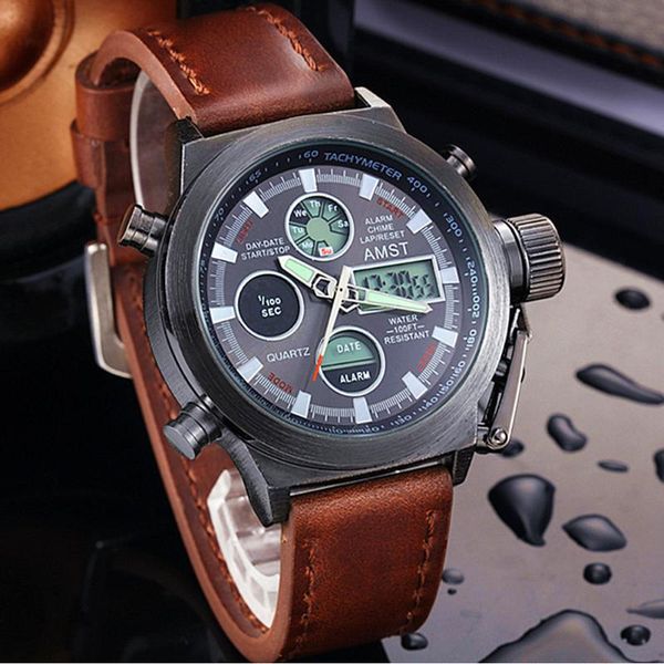 brand noctilucent men sports watches quartz led digital double movement man leather army 50m waterproof wrist watch, Slivery;brown
brand noctilucent men sports watches quartz led digital double movement man leather army 50m waterproof wrist watch, Slivery;brown