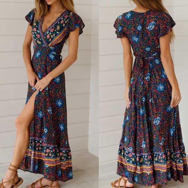 women summer dress 2019 casual short sleeve long dress boho floral print maxi v-neck bandage elegant dresses vestido, Black;gray
women summer dress 2019 casual short sleeve long dress boho floral print maxi v-neck bandage elegant dresses vestido, Black;gray