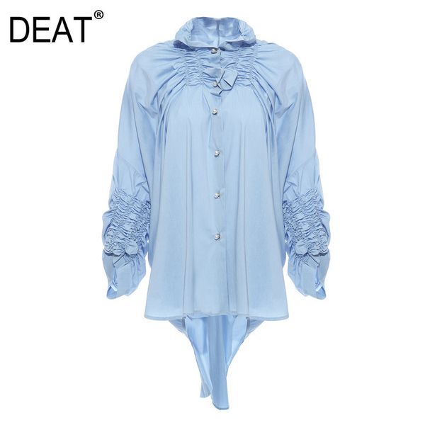 deat 2020 new spring women clothes turn-down collar drawstring sleeves single breasted pleated shirt female blue blouse wk46105l, White
deat 2020 new spring women clothes turn-down collar drawstring sleeves single breasted pleated shirt female blue blouse wk46105l, White