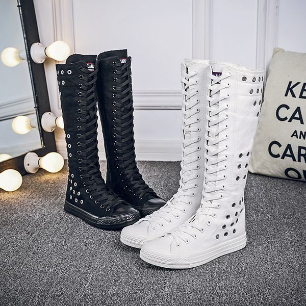 size 34-43 women breathable hollow high-shoes casual flats canvas zipper dancing girls long-barreled tall punk shoes ma-73, Black
size 34-43 women breathable hollow high-shoes casual flats canvas zipper dancing girls long-barreled tall punk shoes ma-73, Black