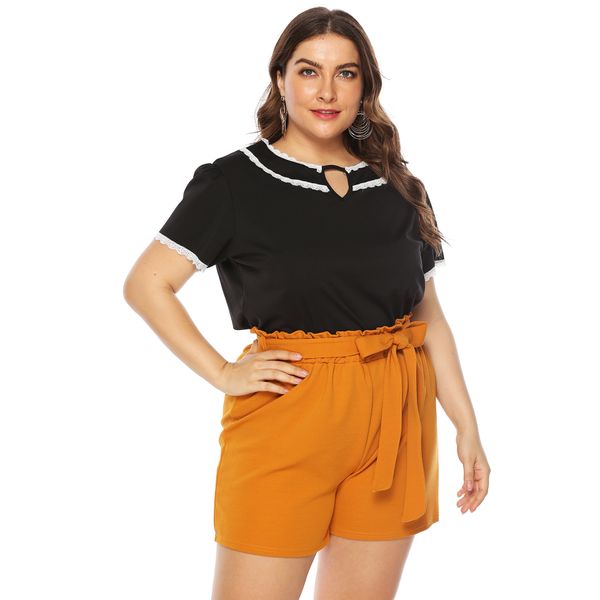 europe and america loose and plus-sized women's dress lace joint crew neck short sleeve leisure t-shirt 10017, Black;white
europe and america loose and plus-sized women's dress lace joint crew neck short sleeve leisure t-shirt 10017, Black;white