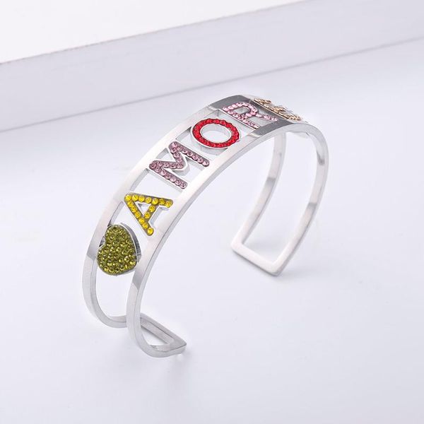 stainless steel open bangle & bracelet amore letters colorful zircon cuff a size trendy jewelry for women engagement gifts new, Black
stainless steel open bangle & bracelet amore letters colorful zircon cuff a size trendy jewelry for women engagement gifts new, Black