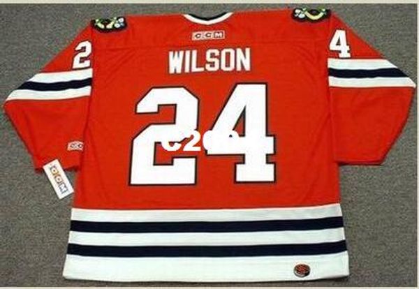 mens #24 doug wilson chicago blackhawks 1988 ccm retro away hockey jersey or custom any name or number retro jersey, Black;red