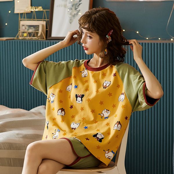 summer women short sleeve pajamas set cotton 2pcs sleepwear casual pajamas suit female print 2 pcs shirt&shorts home clothes, Black;red
summer women short sleeve pajamas set cotton 2pcs sleepwear casual pajamas suit female print 2 pcs shirt&shorts home clothes, Black;red