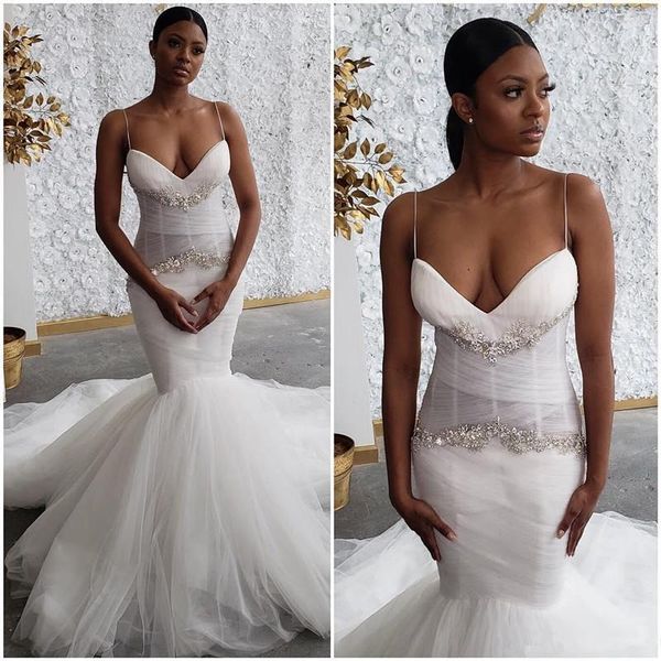 new arrival spaghetti straps plus size mermaid wedding dresses beaded sweep train tulle wedding dress bridal gowns vestidos de noiva, White
new arrival spaghetti straps plus size mermaid wedding dresses beaded sweep train tulle wedding dress bridal gowns vestidos de noiva, White