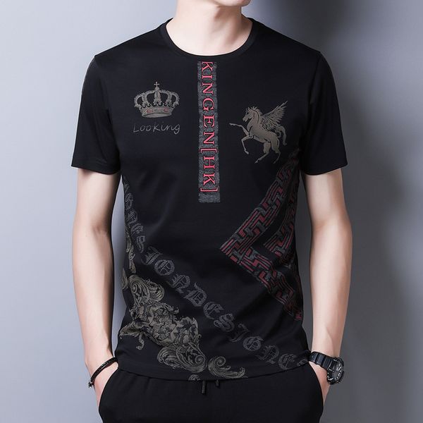 young and middle aged men's round neck thin men's summer 2020 new t-shirt men's short sleeve loose casual print top, White;black
young and middle aged men's round neck thin men's summer 2020 new t-shirt men's short sleeve loose casual print top, White;black