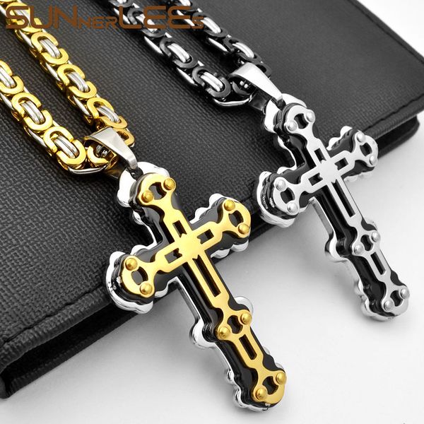 sunnerlees stainless steel jesus christ cross pendant necklace byzantine link chain gold color for men gift sp234, Silver
sunnerlees stainless steel jesus christ cross pendant necklace byzantine link chain gold color for men gift sp234, Silver