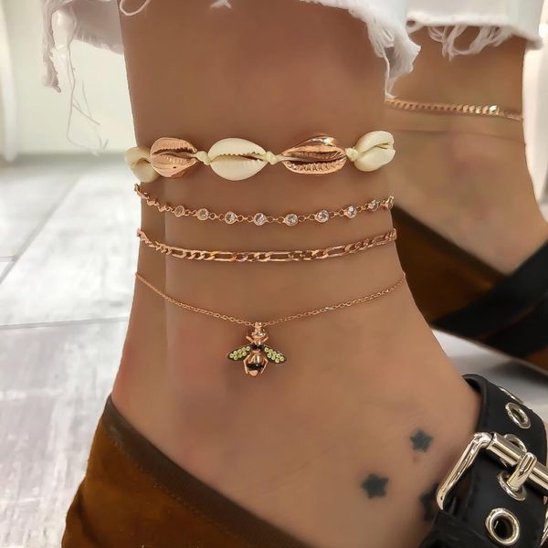 punk lady anklets shell bee crystal pendant leather braided rope gold anklet set women creative beach jewelry accessories, Red;blue
punk lady anklets shell bee crystal pendant leather braided rope gold anklet set women creative beach jewelry accessories, Red;blue