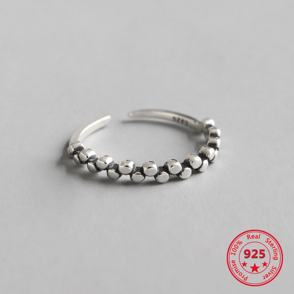 925 sterling silver ring retro old round beaded opening female personality ring, Golden;silver
925 sterling silver ring retro old round beaded opening female personality ring, Golden;silver