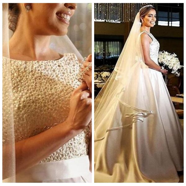 luxury scoop beaded wedding dresses with sash bodice bridal dresses a-line long satin wedding gowns elegant women marriage dress, White
luxury scoop beaded wedding dresses with sash bodice bridal dresses a-line long satin wedding gowns elegant women marriage dress, White