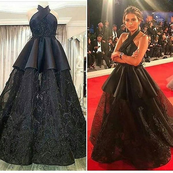 2019 red carpet runway fashion black evening dresses halter a line sweep train prom party gowns cumstom made
2019 red carpet runway fashion black evening dresses halter a line sweep train prom party gowns cumstom made