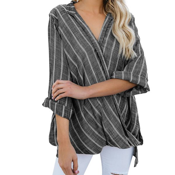 2019 fashion trend new high-quality female models tide women fashion stripe v neck long sleeve t-shirt, White
2019 fashion trend new high-quality female models tide women fashion stripe v neck long sleeve t-shirt, White