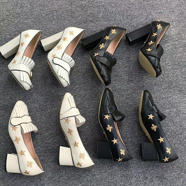 high heels pump embroidered 2019 designer marmont leather bee and star fringe pumps double tone hardware toe pumps chunky heel 5cm 10cm, Black
high heels pump embroidered 2019 designer marmont leather bee and star fringe pumps double tone hardware toe pumps chunky heel 5cm 10cm, Black