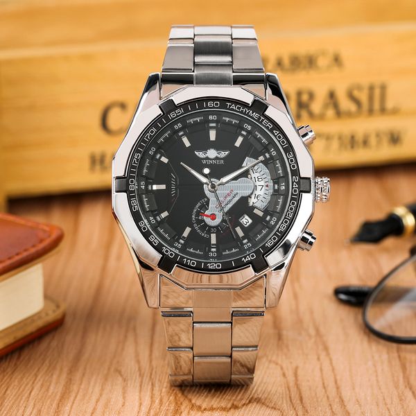 trendy silver stainless steel black dial automatic-self-winding mechanical watch for men business skeleton watch for teenagers, Slivery;brown
trendy silver stainless steel black dial automatic-self-winding mechanical watch for men business skeleton watch for teenagers, Slivery;brown