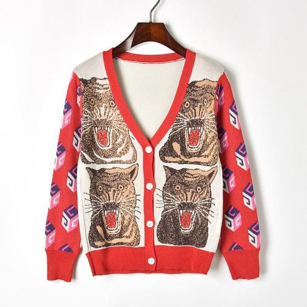 women long sleeve spring designer sweaters knitted pull femme cardigan 2019 new tiger head v-neck losse sweater jacket coat size s-l, White;black
women long sleeve spring designer sweaters knitted pull femme cardigan 2019 new tiger head v-neck losse sweater jacket coat size s-l, White;black