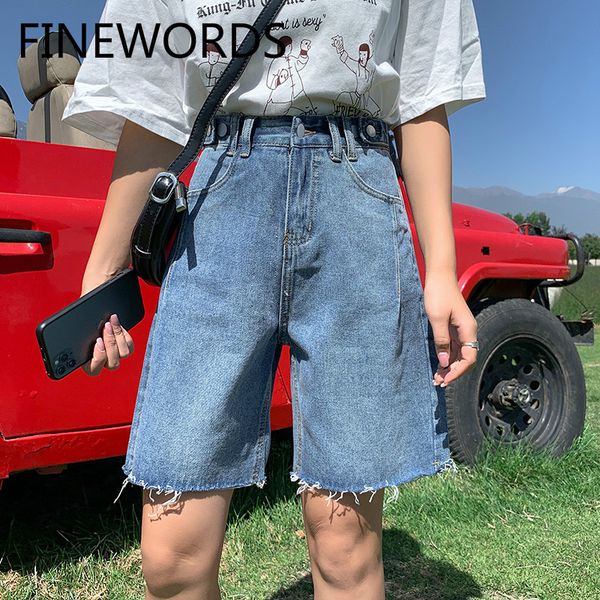 finewords korean chic vintage mid-length denim shorts blue high waist wide leg shorts jeans plus size adjust waist summer, White;black 
finewords korean chic vintage mid-length denim shorts blue high waist wide leg shorts jeans plus size adjust waist summer, White;black