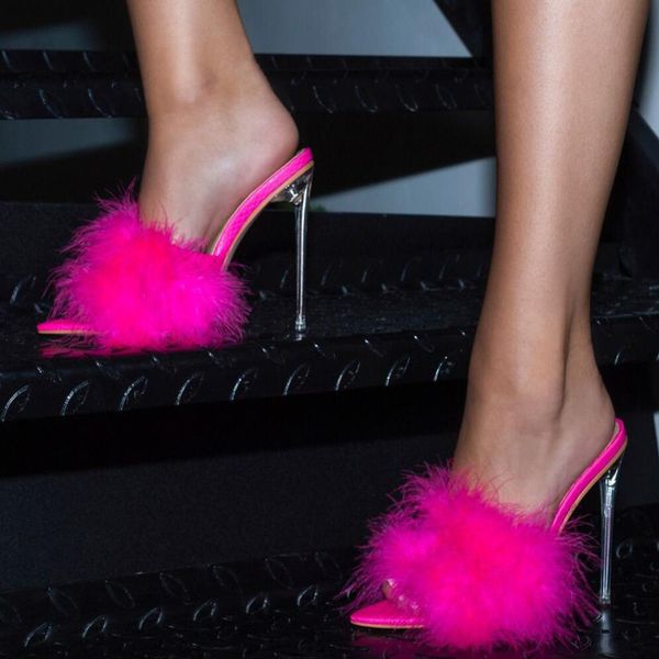 new fashion women fur slippers 12cm high heel open toe thin heels runway party ladies sandals slides, Black
new fashion women fur slippers 12cm high heel open toe thin heels runway party ladies sandals slides, Black