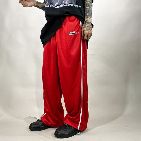 men high street hip hop retro sports casual wide leg pants male loose vintage streetwear straight sweatpants jogger trousers, Black
men high street hip hop retro sports casual wide leg pants male loose vintage streetwear straight sweatpants jogger trousers, Black