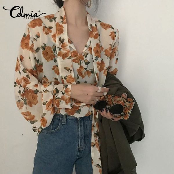 women's blouses & shirts celmia 2021 fashion women chiffon sheer blouse casual lantern sleeve floral print ladies bow tie retro shirt, White
women's blouses & shirts celmia 2021 fashion women chiffon sheer blouse casual lantern sleeve floral print ladies bow tie retro shirt, White