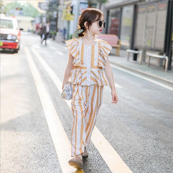 2020 new girls 2 pcs striped set blouse+wide pants fashion summer girls suit 4-9t c982, White
2020 new girls 2 pcs striped set blouse+wide pants fashion summer girls suit 4-9t c982, White