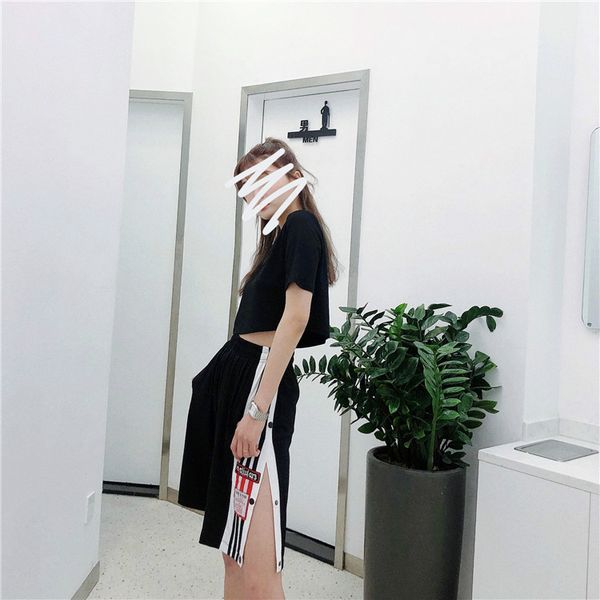 designer women's shorts summer new pants european and american tide brand side button elastic waist tether loose ladies sports shorts 0, White;black 
designer women's shorts summer new pants european and american tide brand side button elastic waist tether loose ladies sports shorts 0, White;black