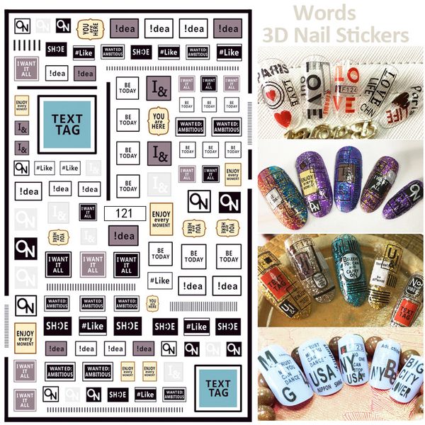 1 Big Sheet Words 3d Nail Art Stickers Adhesive Nail Tips Decals Diy Beauty Manicure Decorations