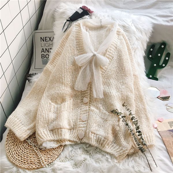 solid knitted women sweater and cardigan pockets v-neck loose lady female elegant outwear coat, White
solid knitted women sweater and cardigan pockets v-neck loose lady female elegant outwear coat, White